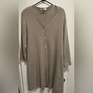 2 SET JAEGER 💯 Merino Wool Long line Button Cardigan dress midi gray pewter M/L